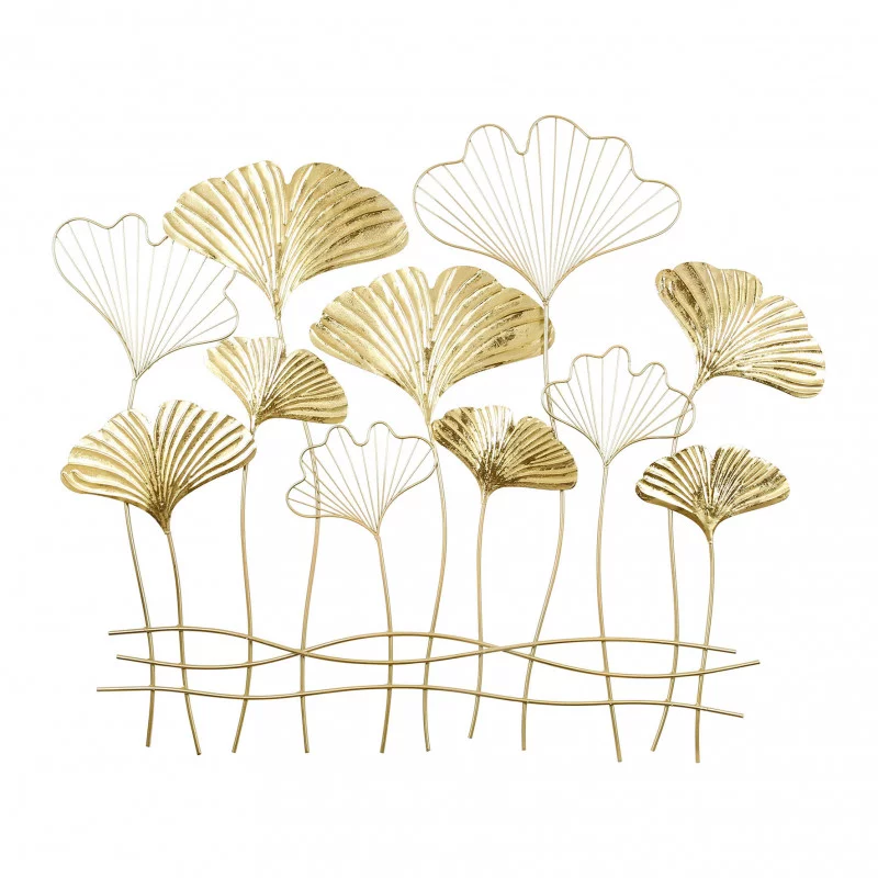 DÉCORATION MURALE GINKGOS MÉTAL FILAIRE DORÉE 101x1x85cm