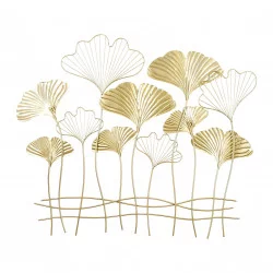 DECORATION MURALE GINKGOS METAL FILAIRE DOREE