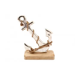 DÉCO ANCRE MARINE SUR SUPPORT BOIS 13x18x6.5cm
