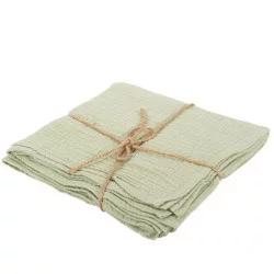 4 SERVIETTES GAZE DE COTON VERT SAUGE