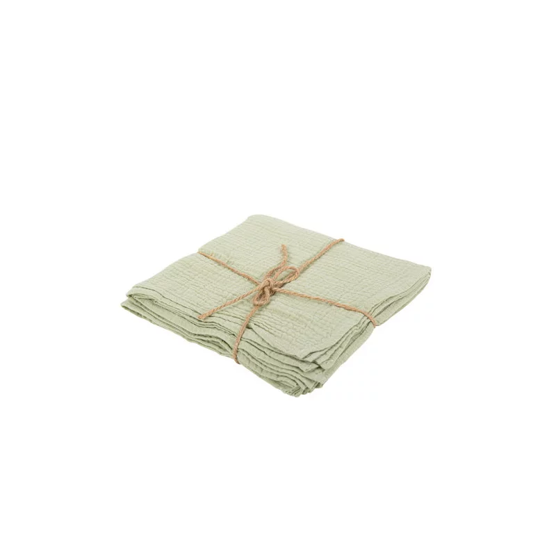 4 SERVIETTES GAZE DE COTON VERT SAUGE