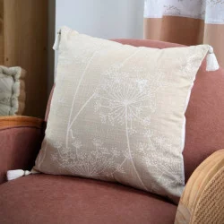COUSSIN BEIGE ACHILLEA FICELLE AVEC POMPONS 40X40cm