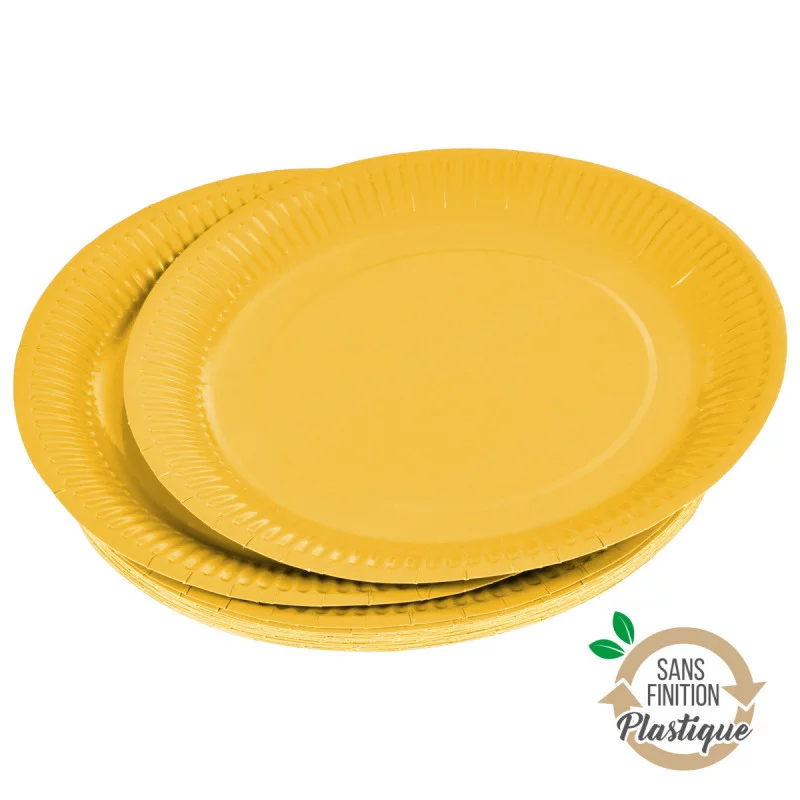 ASSIETTES X20 JAUNE MOUTARDE D23CM CARTO