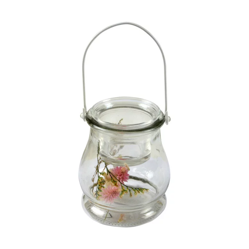 PHOTOPHORE EN VERRE FLEURS SECHEES + ANS