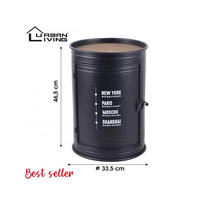 chevet loft bidon noir recyclé D33.5xH46.5cm
