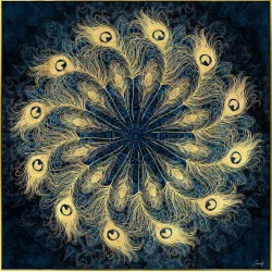 TABLEAU PLUMES DE PAON DORÉ ROSA 80X80cm