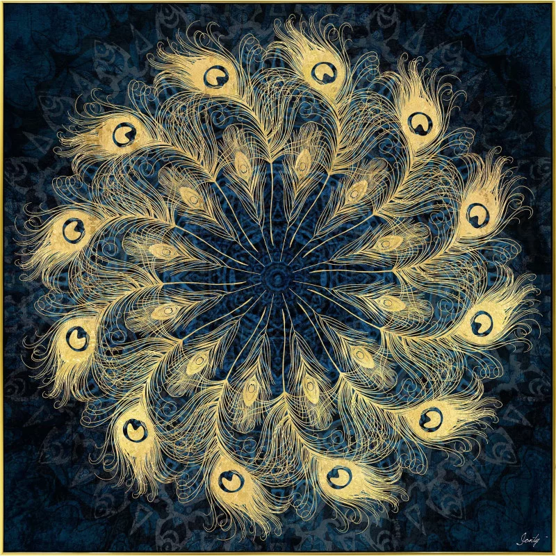 TABLEAU PLUMES DE PAON DORÉ ROSA 80X80cm TABLEAU PLUMES DE PAON DORÉ ROSA 80X80cm