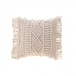 COUSSIN MACRALINA COTON MACRAMÉ DÉHOUSSABLE FRANGES 40x40cm