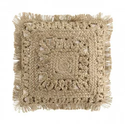 COUSSIN DELIJUTE JUTE UNI DÉHOUSSABLE FRANGES 45x45cm