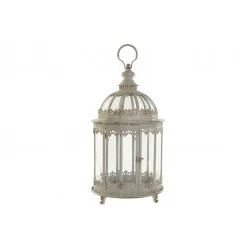 LANTERNE MÉTAL VIEILLI GRIS VERRE D35xH62cm