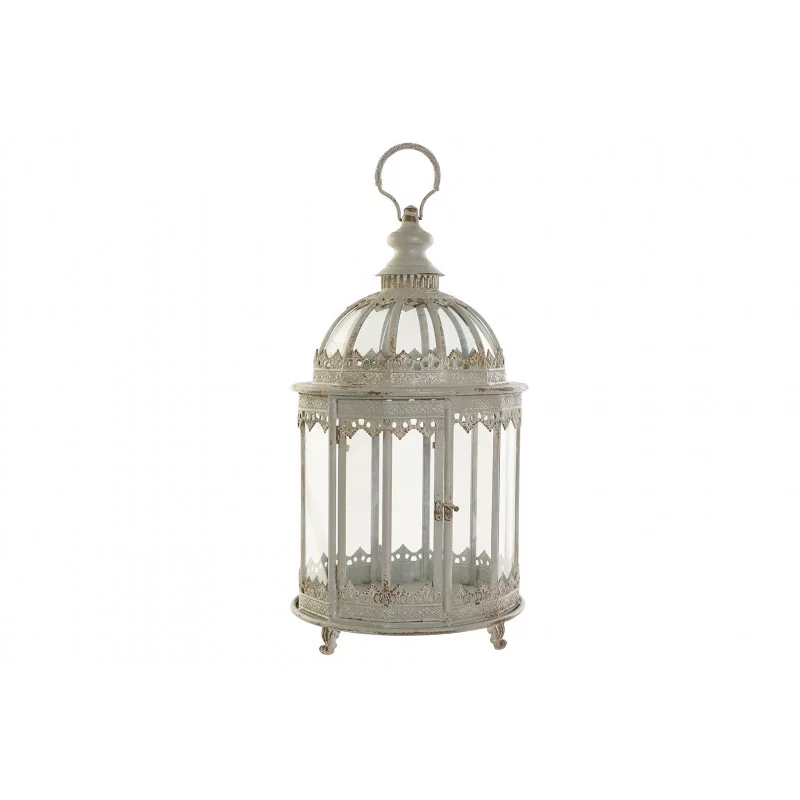 LANTERNE MÉTAL VIEILLI GRIS VERRE D35xH62cm
