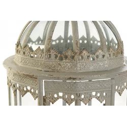 LANTERNE MÉTAL VIEILLI GRIS VERRE D35xH62cm