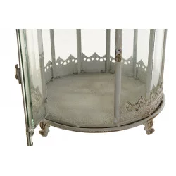 LANTERNE MÉTAL VIEILLI GRIS VERRE 35X35X