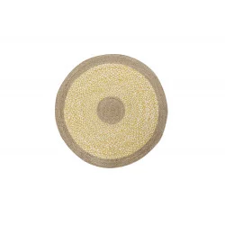 TAPIS ROND JAUNE ET BLANC EN COTON ET JUTE D120x1cm 2300 GSM