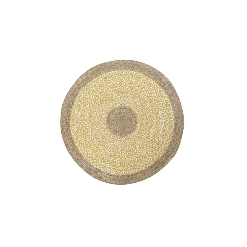 TAPIS ROND JAUNE ET BLANC EN COTON ET JUTE D120x1cm 2300 GSM