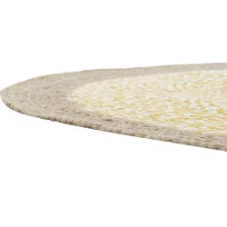 TAPIS ROND COTON JAUNE BLANC AVEC JUTE D