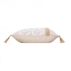 COUSSIN BAHINA BLANC POMPONS 40x40cm POLYCOTON IMPRIMÉ ET JUTE DÉHOUSSABLE