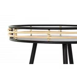 PETITE TABLE METAL RONDE NOIRE ET ROTIN D47x61cm
