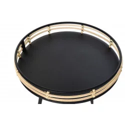 PETITE TABLE METAL RONDE NOIRE ET ROTIN D47x61cm
