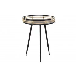PETITE TABLE METAL RONDE NOIRE ET ROTIN D47x61cm