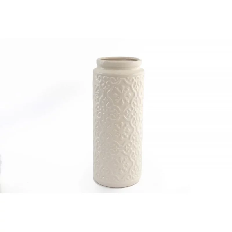 VASE CÉRAMIQUE CRÈME GRAVÉ D10xH24cm