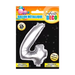 BALLON METALLIQUE 4 ARGENT 35CM