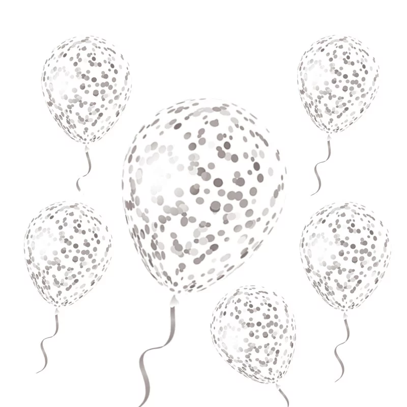 SACHET 6 BALLONS CONFETTIS ARGENTE
