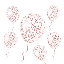 SACHET 6 BALLONS CONFETTIS ROSE DORE