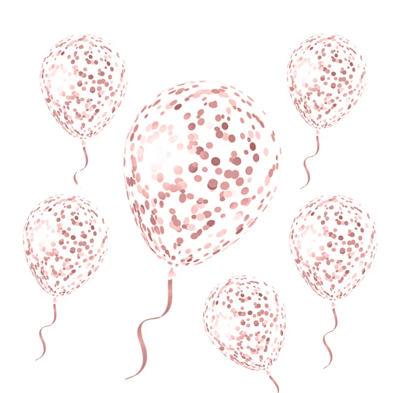 SACHET 6 BALLONS CONFETTIS ROSE DORE