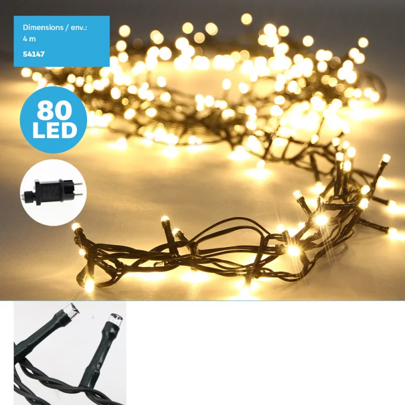 GUIRLANDE 80 LEDS BLANCHES CHAUDES 4M