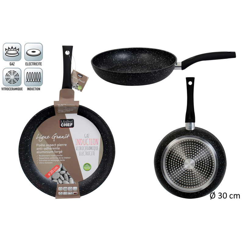 POÊLE ALUMINIUM FORGÉ ASPECT PIERRE D30cm