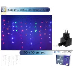RIDEAU ÉTOILES LUMINEUSE CLIGNOTANTE 100 LED MULTICOLORE 190X70cm