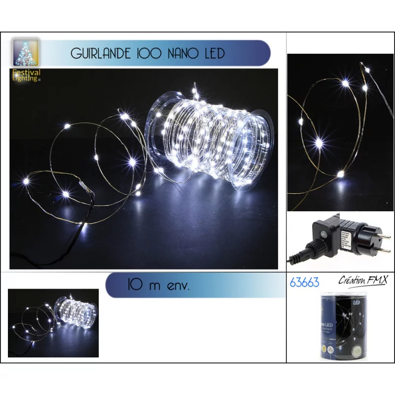 GUIRLANDE 100 NANO LED BLANC FROID 8 FON