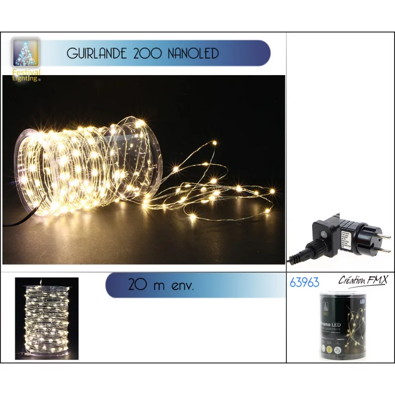 GUIRLANDE 200 NANO LED BLANC CHAUD 8 FON