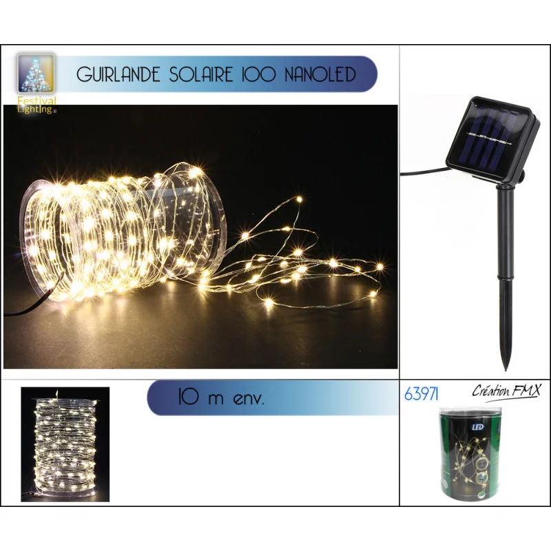 GUIRLANDE SOLAIRE 100 NANO LED BLANC CHA