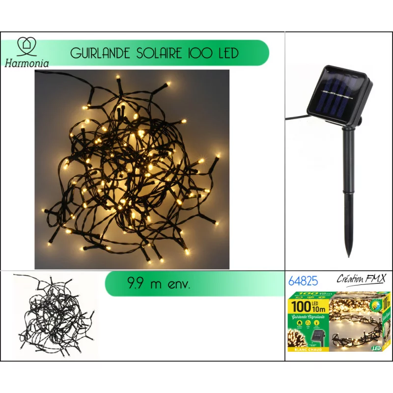 GUIRLANDE SOLAIRE 100 LED BLANC CHAUD -