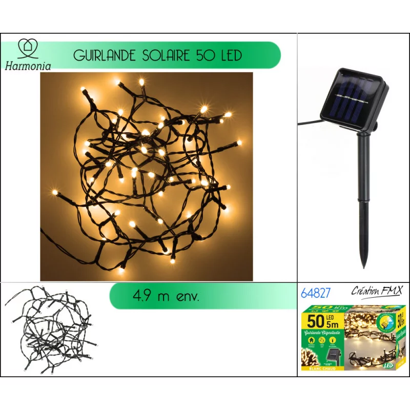 GUIRLANDE SOLAIRE 50 LED BLANC CHAUD - 4