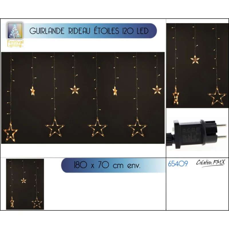 GUILANDE RID ÉTOILES BLANC CHAUD 96LED 1
