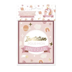 CARTES INVITATIONS X6 ANNIV LICORNE