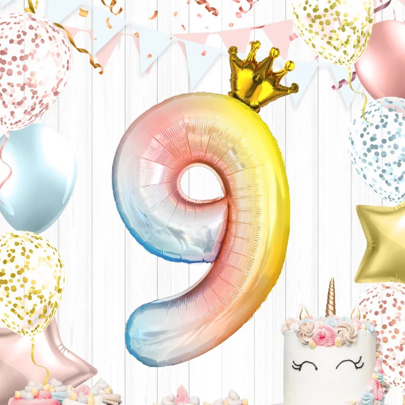 BALLON CHIFFRE COURONNE 70CMS 9