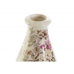 VASE FLEURS ROSES RETRO BLANC 13X13X26 C