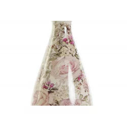 VASE FLEURS ROSES RÉTRO BLANC 13x13x26cm