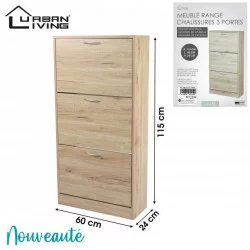 MEUBLE RANGE CHAUSSURES 3 TIROIRS BOIS 60x24x115cm