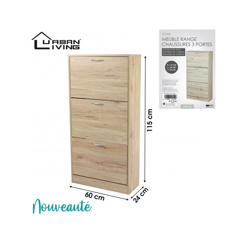 MEUBLE RANGE CHAUSSURES 3 TIROIRS BOIS 6