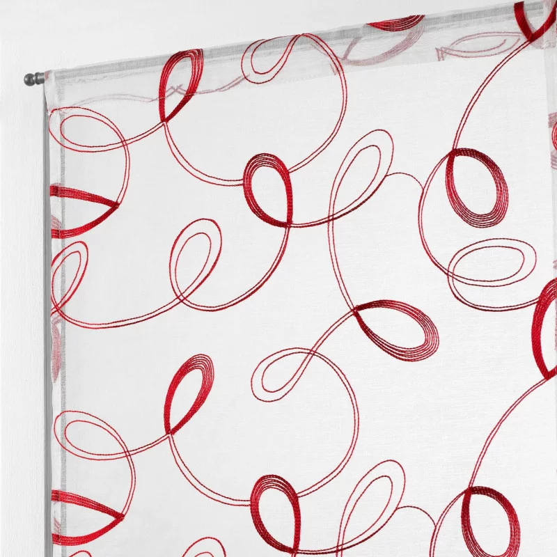 PAIRE VOILAGE SABLÉ BRODÉ DROIT HOOPS ROUGE PASSE TRINGLE 60x90cm