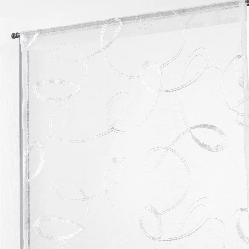 PAIRE HOOPS BLANC 2x60x90CM VOILE SABLE BRODE DROITE PASSE TRINGLE PAIRE HOOPS BLANC 2x60x90CM VOILE SABLE BRODE DROITE PASSE TRINGLE