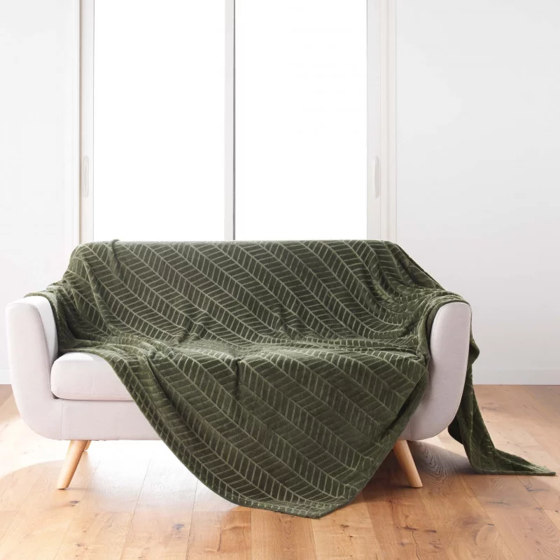 PLAID ARYA KAKI 180x220CM FLANELLE