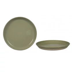 ASSIETTE PLATE GRÈS NATUREL VERT TILLEUL D25cm