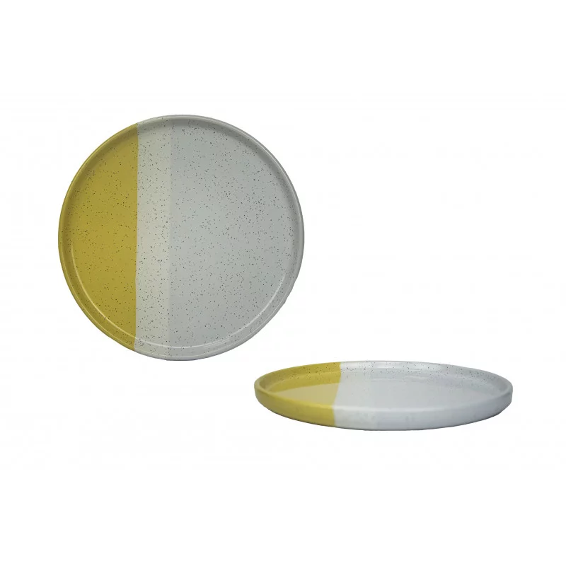 ASSIETTE DESSERT GEO 21CM JAUNE GRES