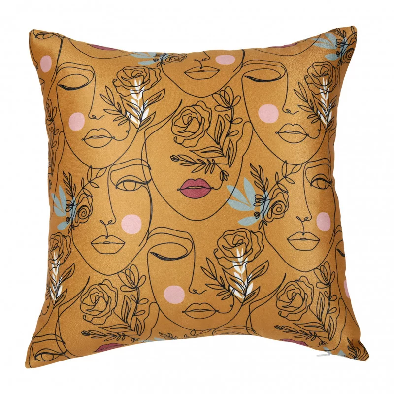HOUSSE DE COUSSIN VISAGE MOUTARDE
